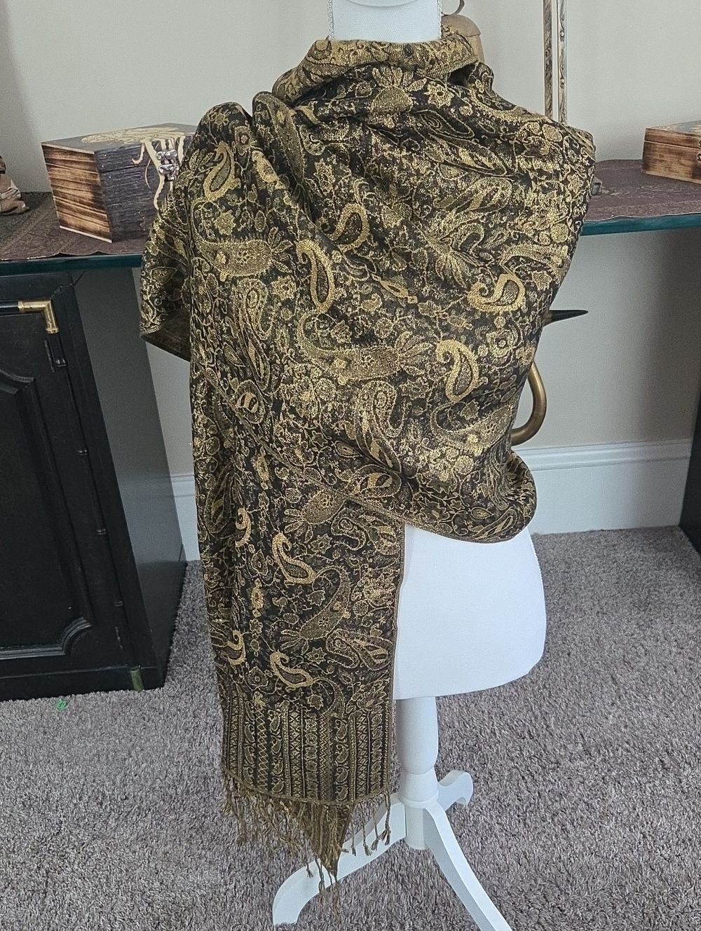 Paisley Metallic Fringe Shawl